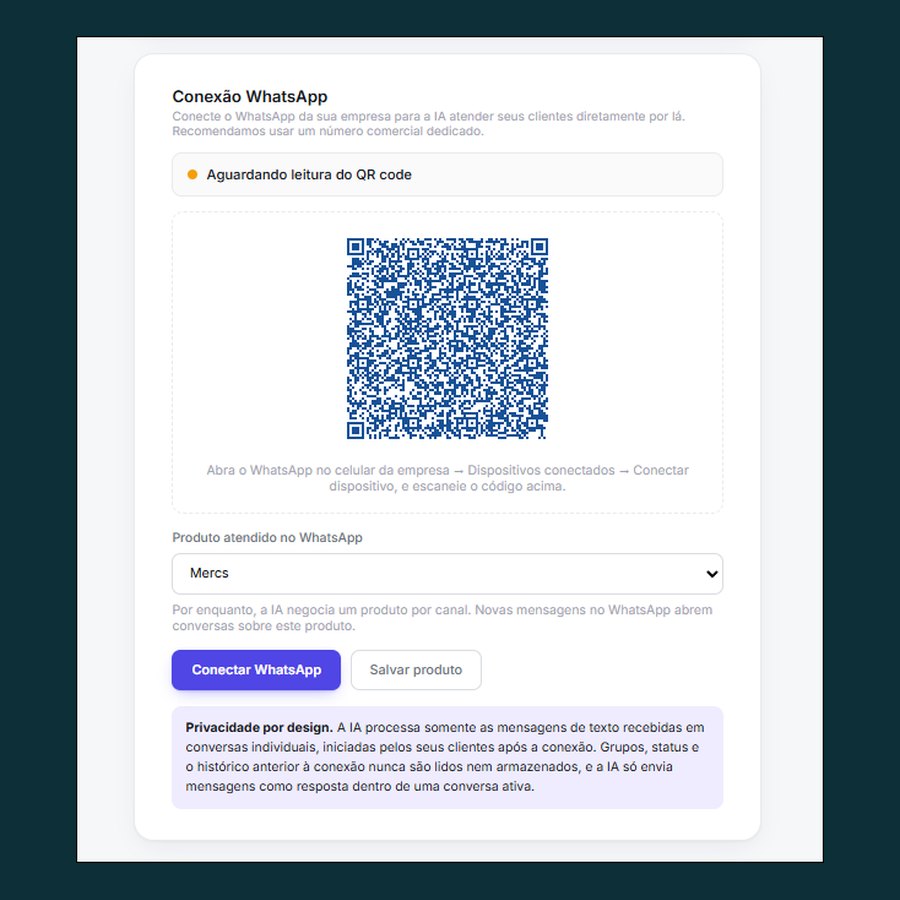Tela de conexão do WhatsApp com QR code no painel da Mercs